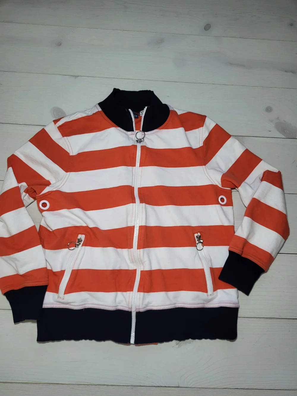 Lot Of 2 PacSun Tops Nautical Embroidered Striped Long Sleeve Tee & Zip Jacket.
